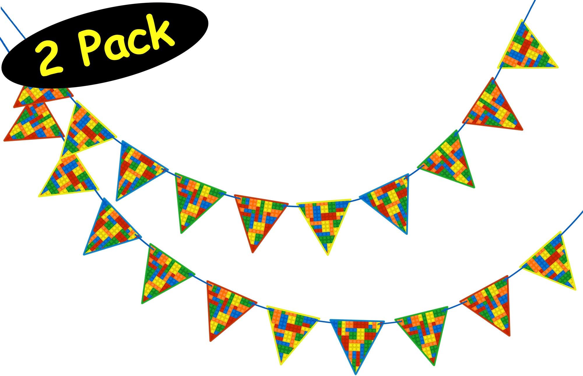 Building Blocks Party Banner Bunting Set of 2 for Bricks Party Decorations // Birthday Party Banners // Includes assembly tool, 2 Pack