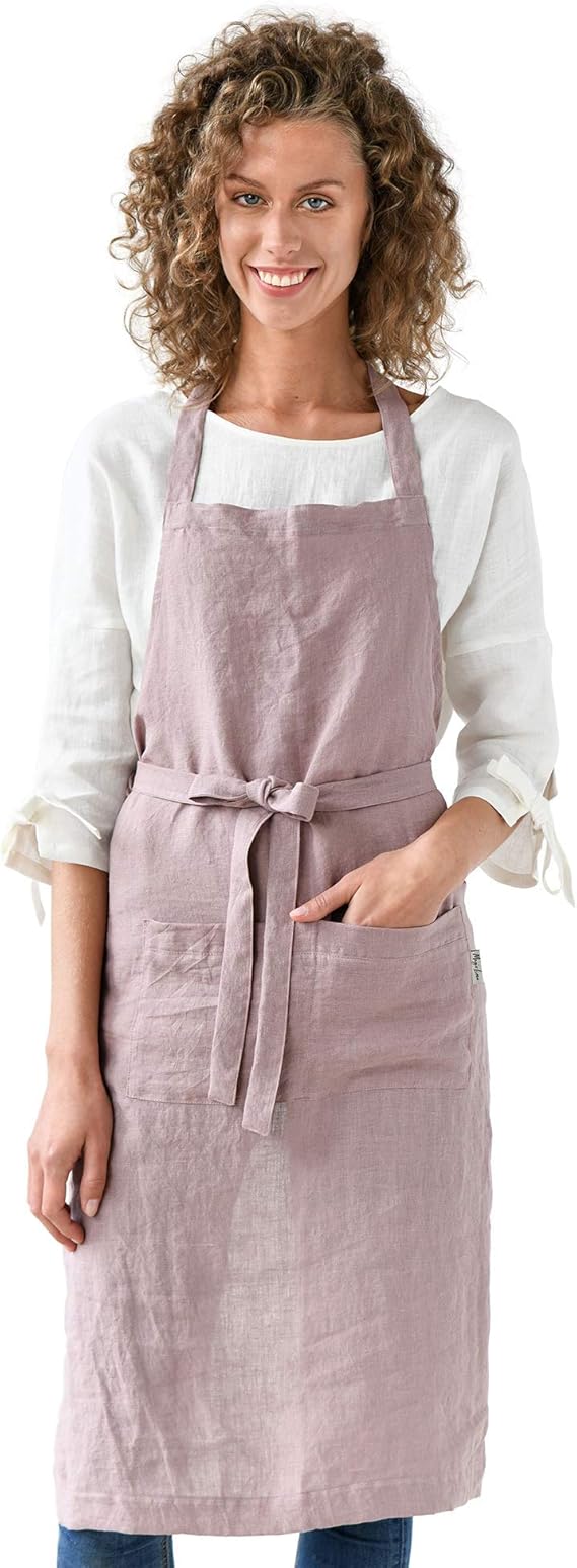 Amazon Co Jp Magiclinen リネン100 エプロン 料理 ガーデニング グリル ペイントエプロン ポケット付き 女性と男性に最適 Us サイズ One Size カラー ピンク 服 ファッション小物