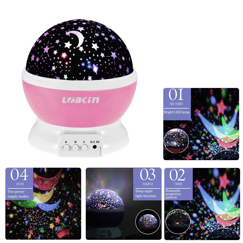 Ecandy Constellation Night Light Projector Lamp 360 Degree Rotating 3 Mode Romantic Cosmos Star Sky Moon Bedroom Light for Children,Baby Bedroom,Christmas Gifts,Pink