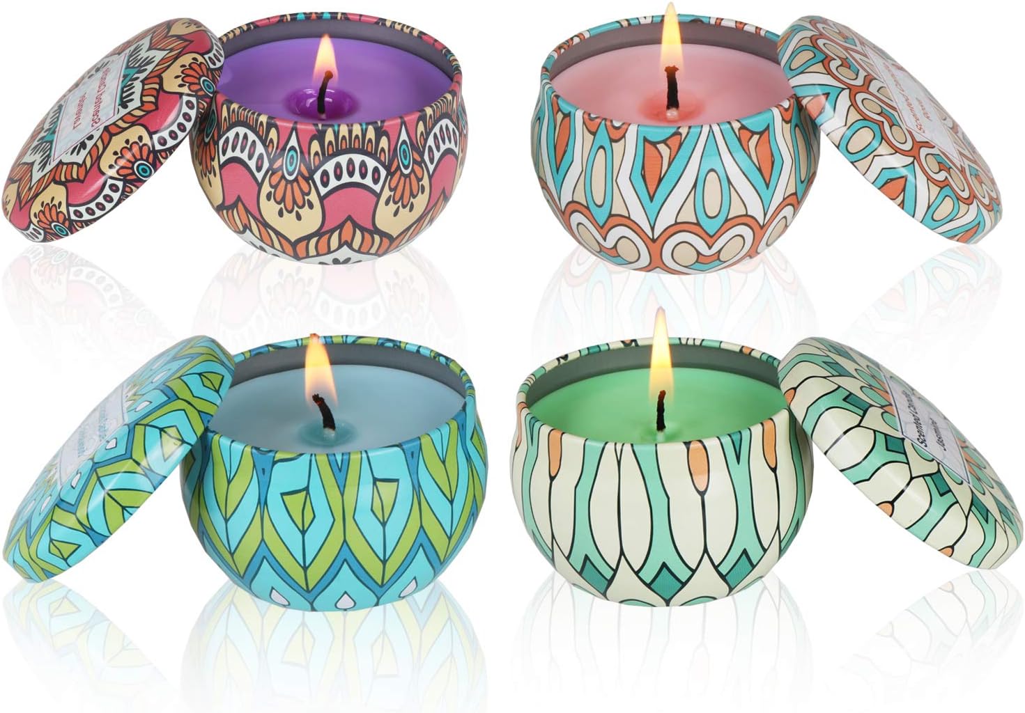 TQQFUN Scented Candles Gift Set - Jasmine, Rose, Lavender, Sandalwood Soy Wax Aromatherapy Candles for Stress Relief Travel Tin Candle, Set of 4