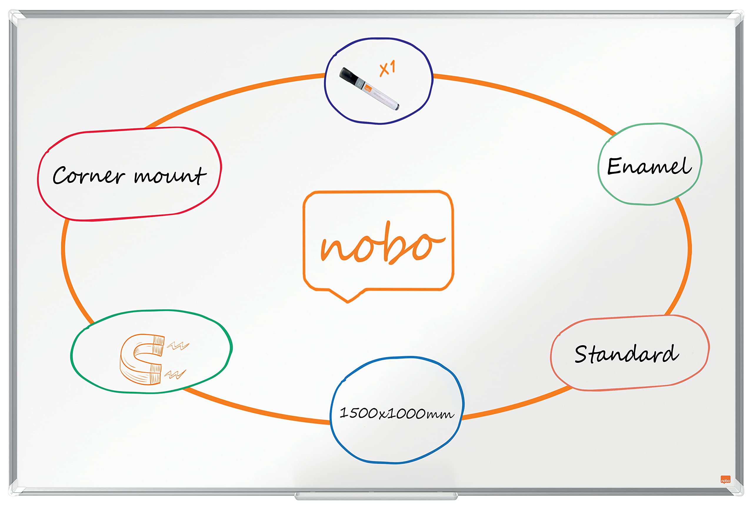 Nobo Premium Plus Enamel Magnetic Whiteboard – 1500x1000mm, Aluminium Trim, EU Ecolabel Certified, 1915146