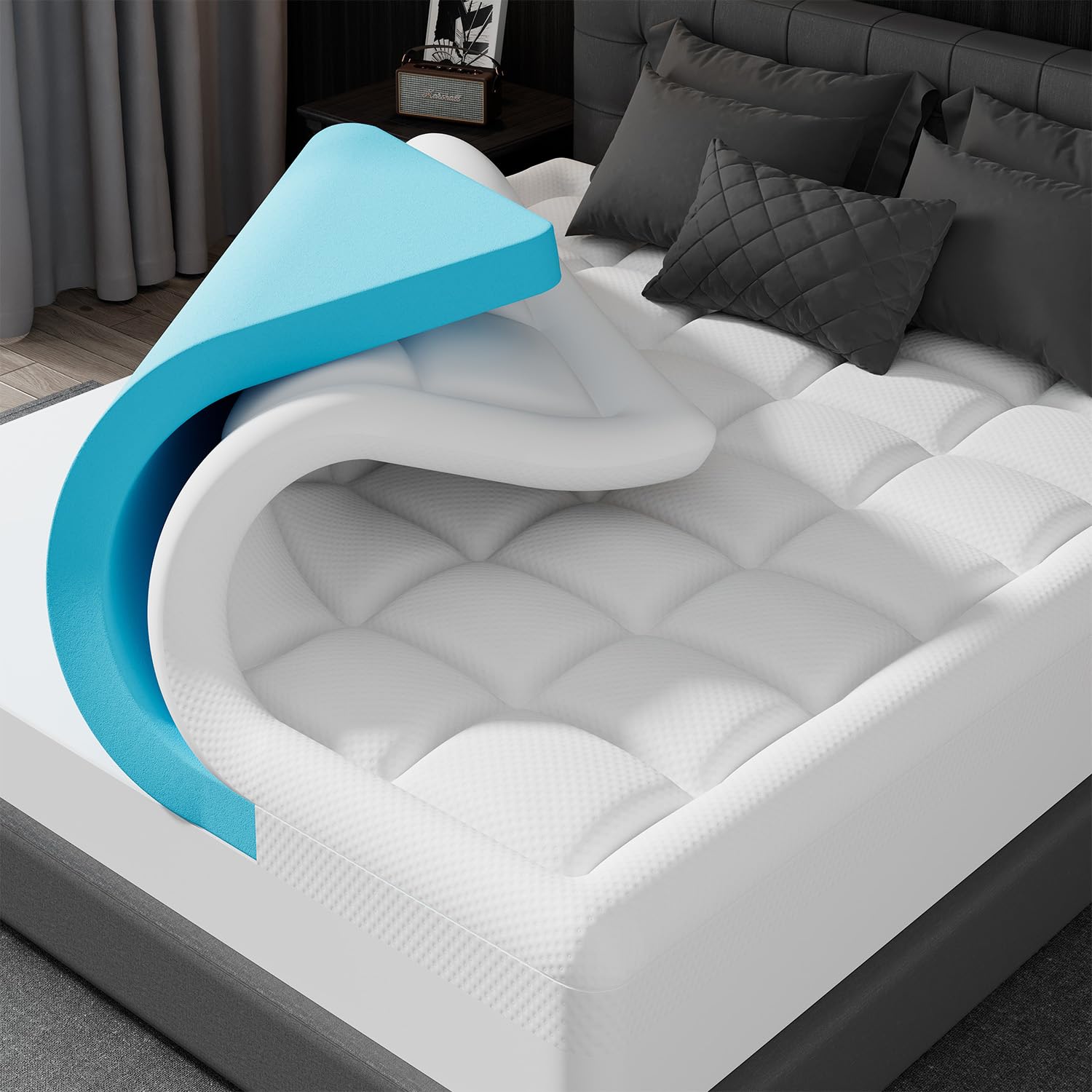 Photo 1 of ***SIMILAR PRODUCT*** ELEMUSE King Size Dual Layer 3 Inch Memory Foam Mattress Topper for Pressure Relief, Breathable Pillow Top Mattress Pad with Deep Pocket, Enhanced Support, Non-Slip Design & Removable & Washable