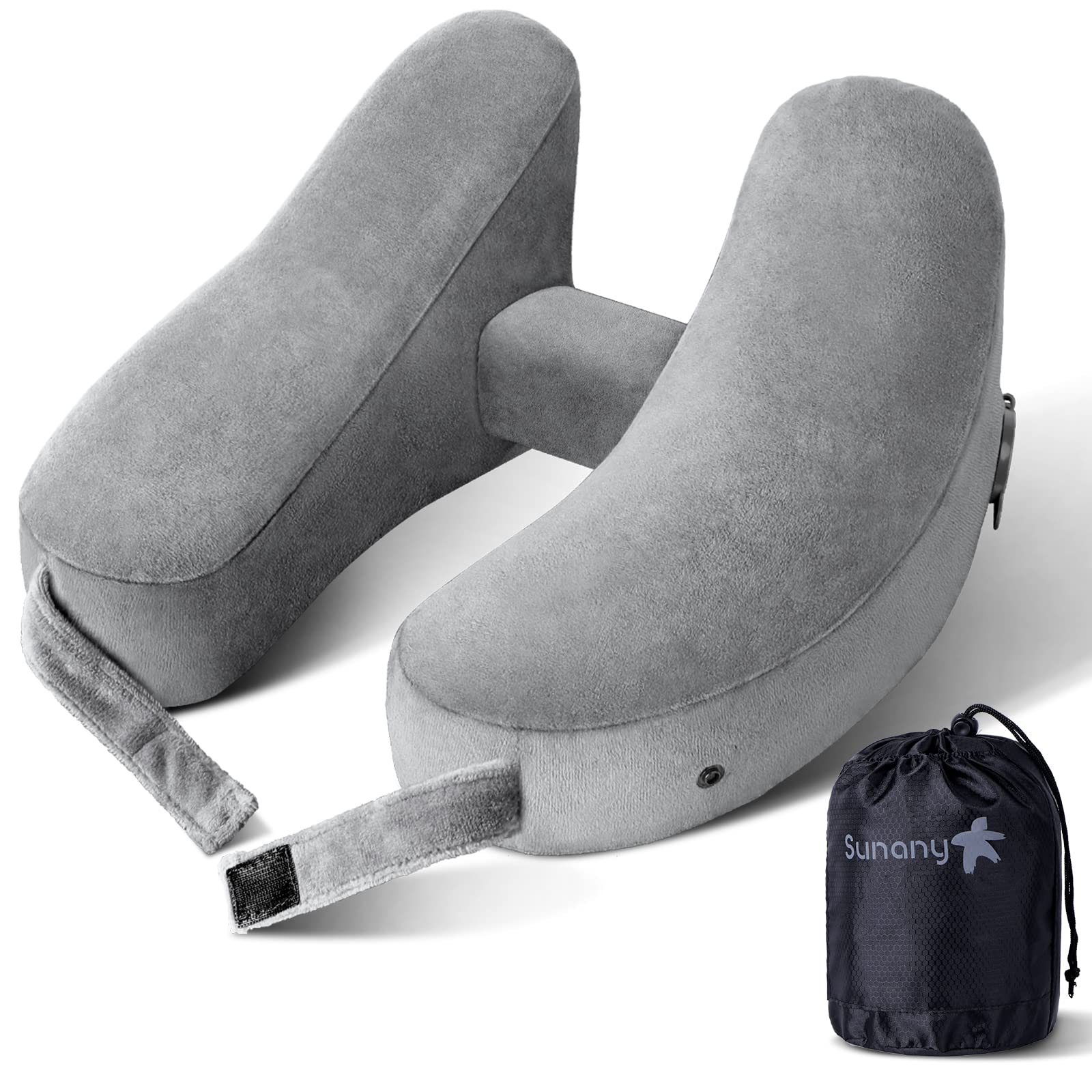 Photo 1 of Sunany Neck Pillow for Travel Inflatable Airplane Pillow Comfortably Supports Head, Neck and Chin, Inflatable Travel Pillow with Soft Velour Cover and Portable Drawstring Bag (Grey)