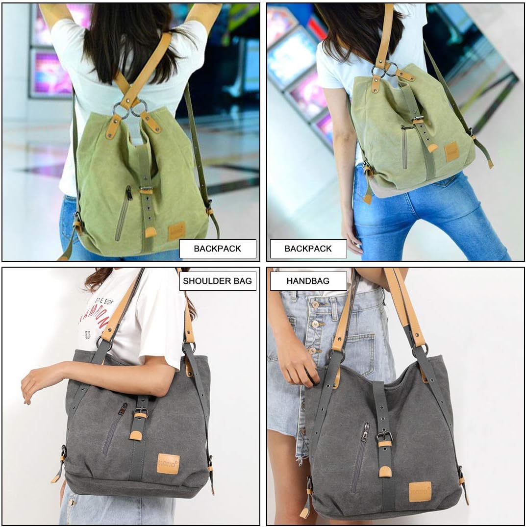 Women Backpack Canvas Shoulder Bag Anti-Theft Travel Rucksack Convertible 3 in 1 Crossbody Bag Vintage Fashion Backpack Women Ladies Handbag College Daypack (Grey) - Image 3
