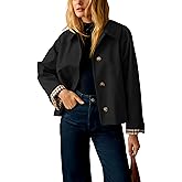 Dqbeng Womens Short Trench Jacket Plaid Lining Button Front Lightweight Classic Casual Outerwear with Pockets