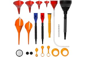 KJE 19 Pcs Automotive Funnel Set, Spout Replacements, Plastic Wide Mouth Transmission Funnels, Flexible Oil Funnel Kit for Automotive Use