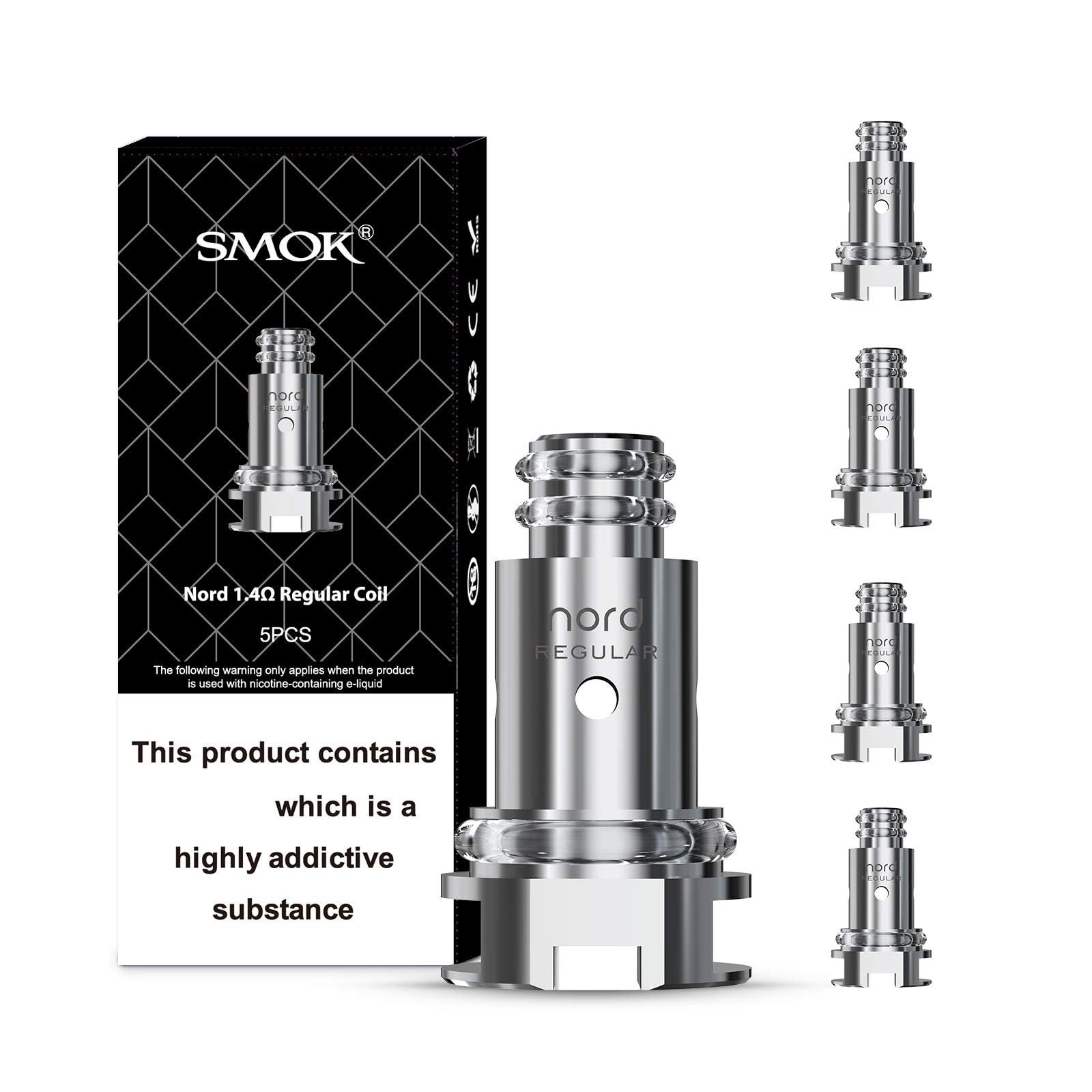SMOK Nord Regular Coils, 1.4 Ohm, Replacement Coil for Priv N19 Kit, Nord Pods Series, MTL Vaping, High Flavor Production, SMOK Vaping Coils, Pack of 5, No Nicotine