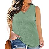ForHailey Women's Plus Size Tank Top Summer V Neck Sleeveless Tee Shirts Casual Soft Loose Blouse