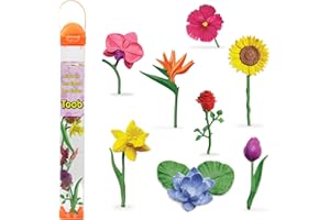 Safari Ltd. Flowers TOOB - Mini Figurines of Rose, Tulip, Hibiscus, Bird of Paradise, Daffodil, Sunflower, Lotus, Orchid - Educational Toy Figures For Boys, Girls & Kids Ages 3+