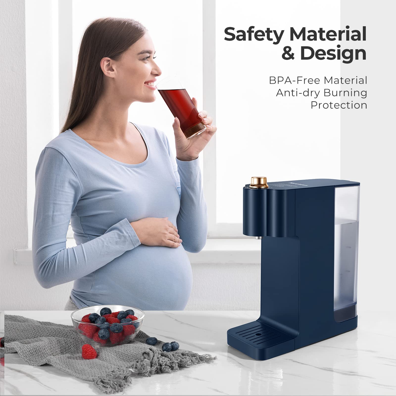 Narcissus Electric Kettles, A11 Instant Hot Water Dispenser for Quick Heating & Outputting, Adjustable 7 Temperatures & 3 Water Outputs, 40 Ounce 1.13L Water Tank Capacity, Blue