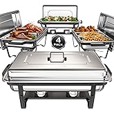 sifer Chafing Dish Buffet Set, 9QT [No Fingers Cut] Roll Edge Designed Chafing Dishes for Buffet [Screwless and Folding Handl