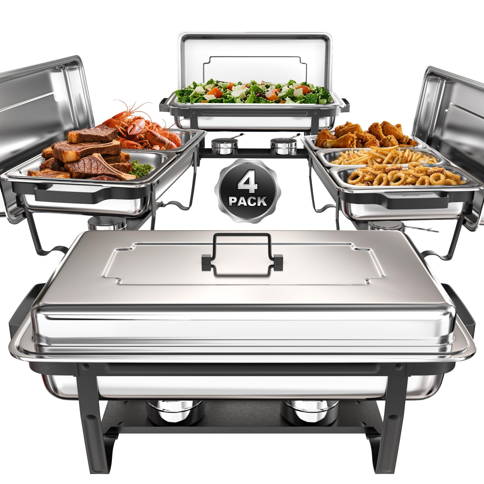 Photo 1 of ***DAMAGED - SEE PICTURES***
sifer Chafing Dishes for Buffet 9Qt 4 Pack [Multi-Size Food Pans] | Chafing Dishes with 80% Faster [Screwless Installation] and Stacking Design [Easy Storage] for Fathers Day Party/Wedding