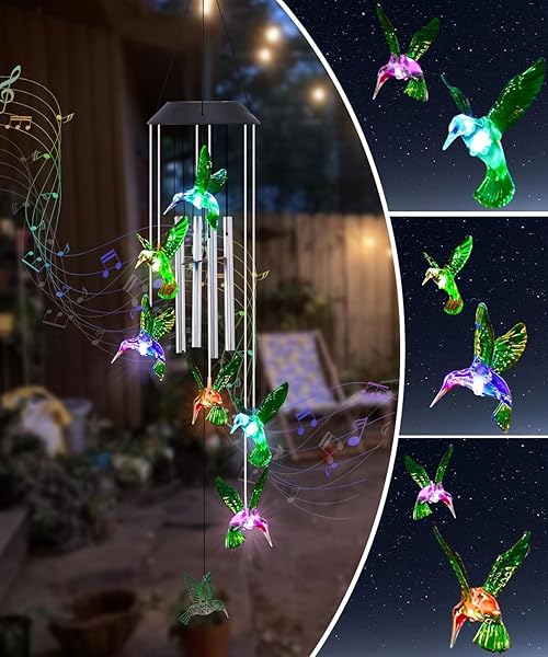 QEEMAN SOLAR WIND CHIMES FOR OUTSIDE: GARDEN DECOR YARD HOUSE PATIO OUTDOOR DECORATIONS MEMORIAL -CHRISTMAS HOUSEWARMING BIRTHDAY GIFTS FOR MOM WOMEN GRANDMA WIFE SISTER