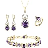 EleQueen Jewelry Set for Women Bridal Bridesmaid, Teardrop Cubic Zirconia Necklace Open Ring Earrings Bracelet Sets, Wedding/Anniversary/Valentine's Day/Mother's Day Gift for Brides/Wife/Mom