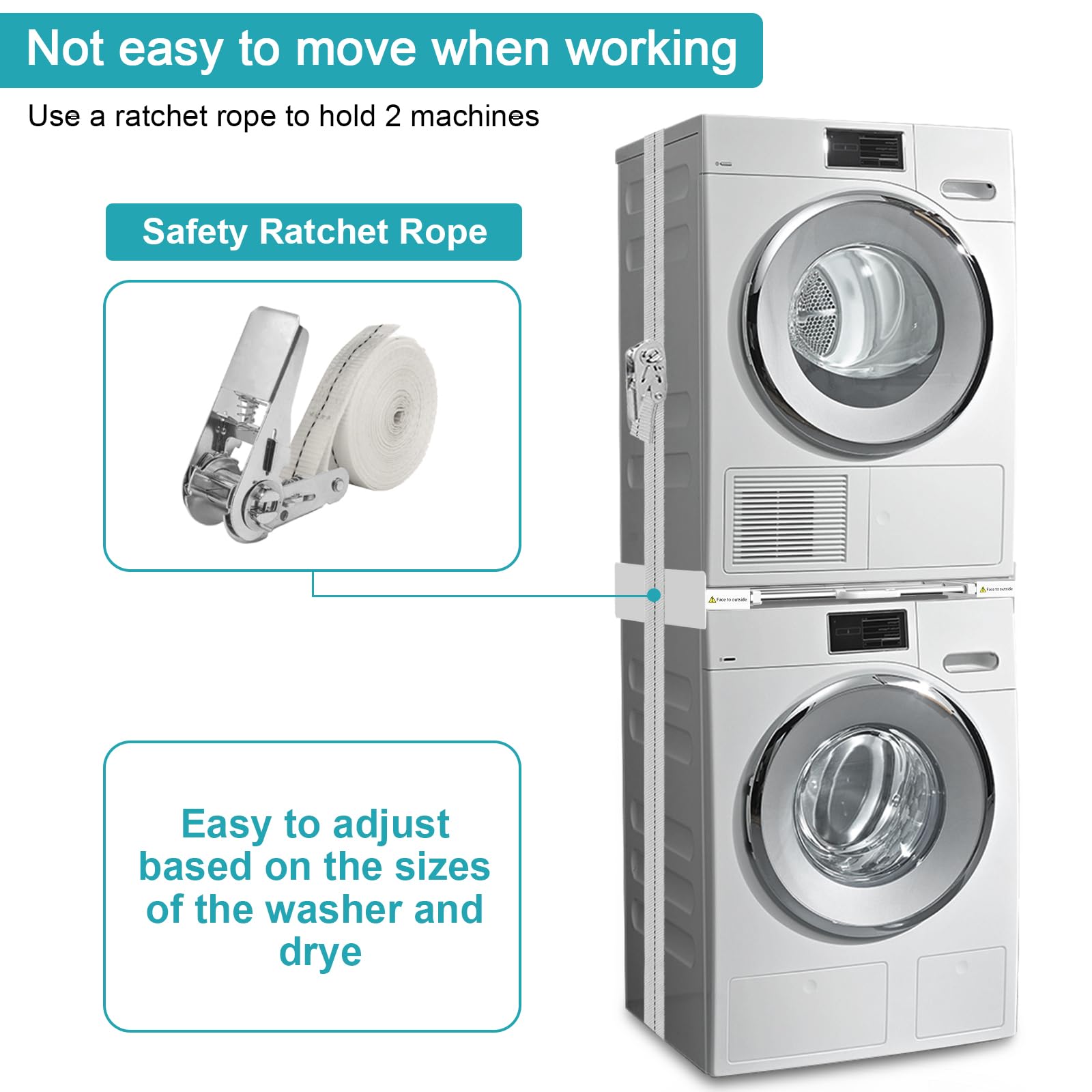 NIUXX Zwischenbaurahmen mit Wäscheleine, verbindung waschmaschine trockner, Verbindungsrahmen Zwischenbausatz mit ausziehbarer Handtuchhalter, Einstellbare Größe（53-68cm）weiß 4