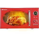 Emerson Retro Countertop Microwave Oven with Grill Function, 0.9 Cu. Ft., | 800W Cooking Power, 1,000W Grill, 5 Power Levels, 8 Auto Menus, LED Display, Glass Turntable, Child Lock, Red MWRG0901RD