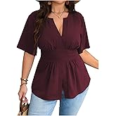 GORGLITTER Women's Plus Size Peplum Tops Short Sleeve V Neck Asymmetrical Blouse Shirts Summer Going Out Tops 2025