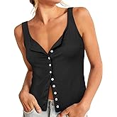 Yousify Womens Fitted Tank Tops Cami Trendy Knit Cropped Knitted Vest Button Down Square Neck Ribbed Strappy Henley Shirt
