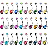 Outee 30 Pcs 14G Belly Button Rings for Women Belly Bars Stainless Steel Navel Piercing Jewelry