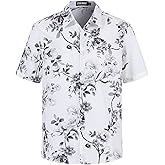 TIXMIE Men's Cotton Tropical Floral Short Sleeve Button Down Casual Hawaiian Shirt for Summer Beach Vacation Party