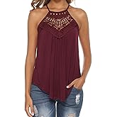 Bluetime Halter Tops for Women Sexy Sleeveless Lace Crochet Dressy Flowy Tank Top Cute Summer Shirts