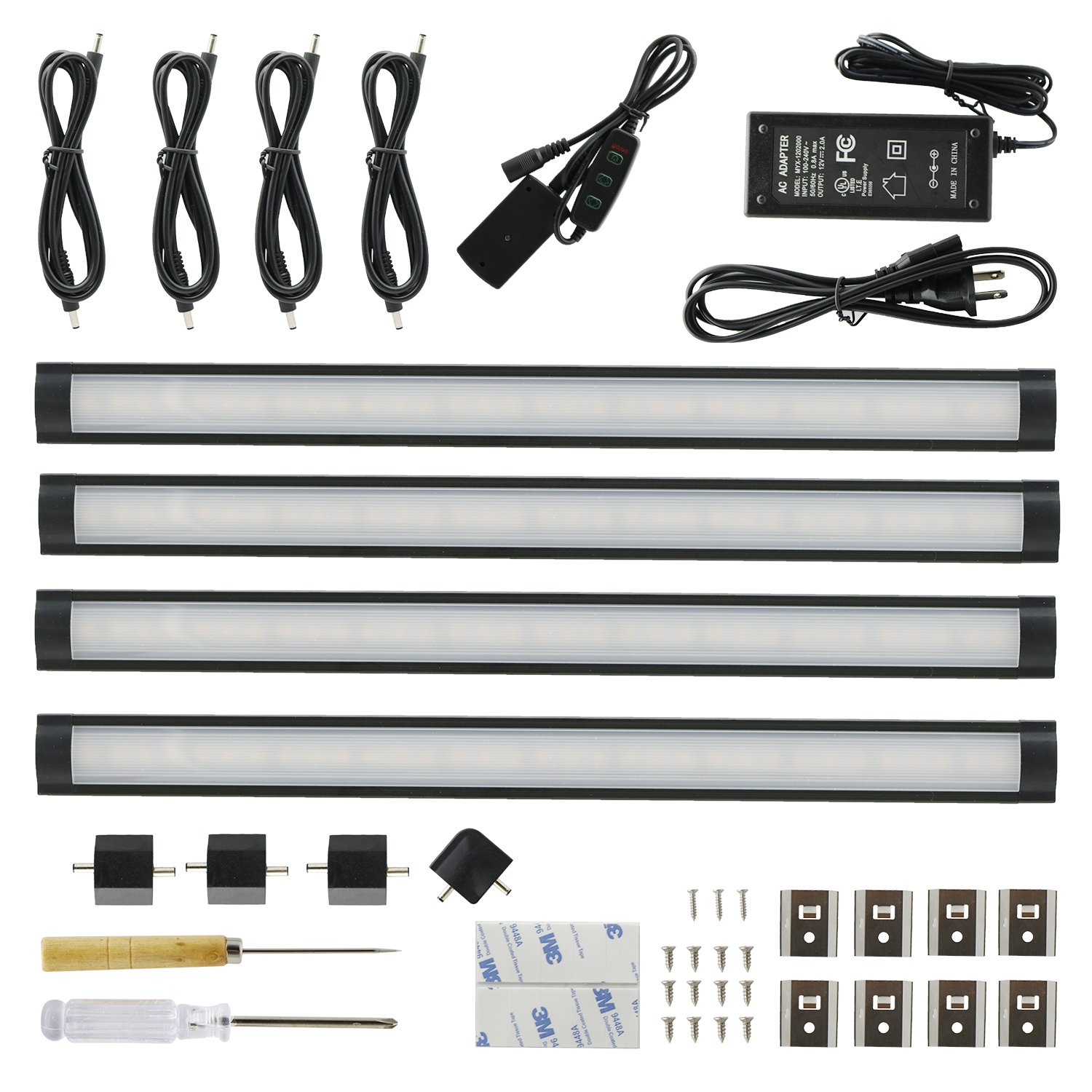 WORATON Under Cabinet Lighting Kitchen Lighting,Dimmable 3000K Warm White,33 LED Light Bar Wardrobe,Under Counter Lighting Shelf Lighting Closet(4 Pack)