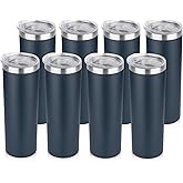 HASLE OUTFITTERS 20 oz Skinny Tumblers Bulk Set, Stainless Steel Insulated Slim Tumblers with Lids, Reusable Double Wall Travel Coffee Mugs, Durable Powder Coated Travel Water Cups(Navy, 8)