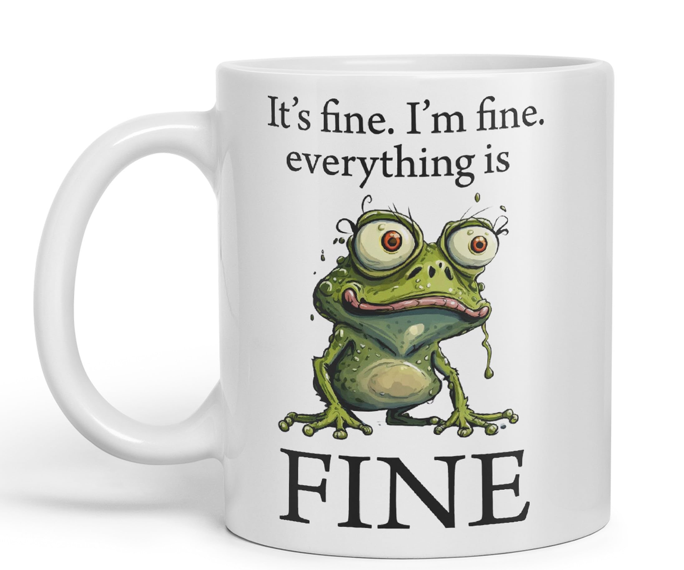 Vixar Frog It's fine I'm fine Everything is fine Ceramic Mug Coloured Mug Cup Gift Tea Coffee Father's Day Christmas (White)