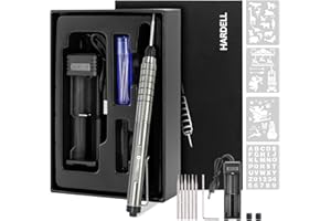 HARDELL Engraving Pen, USB Rechargeable Engraver Pen, 37000RPM Cordless Engraver Tool for Metal, Wood, Plastic and Glass, Engrave 50+ Surfaces with 6 Carving Bits & 4 Stencils for DIYer & Beginner
