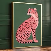 Mastraxin Pink Leopard Print Wall Art Pink and Green Cheetah Posters Aesthetic Cheetah Poster Fashion Leopard Wall Art Preppy Animals Pictures Wall Decor Trendy Animals Art 16x24in Unframed