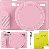 SZHSYJY G7X Mark II case,G7X Removable Lens Cover Silicone Cover for Canon PowerShot G7X ii,Comes with 2 Screen Protectors and 1 Wrist Strap.G7X Accessories. (Pink)