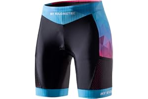 MY KILOMETRE Womens Triathlon Shorts 8” Inseam Tri Shorts with Side Pockets Adjustable Drawstring