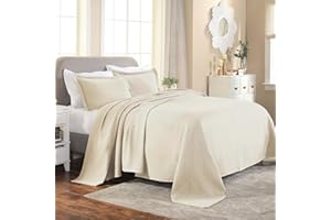 Superior 100% Cotton Basket Weave Bedspread with Shams, All-Season Premium Cotton Matelasse Jacquard Bedding, Quilted-Look Geometric Basket, Queen, Ivory