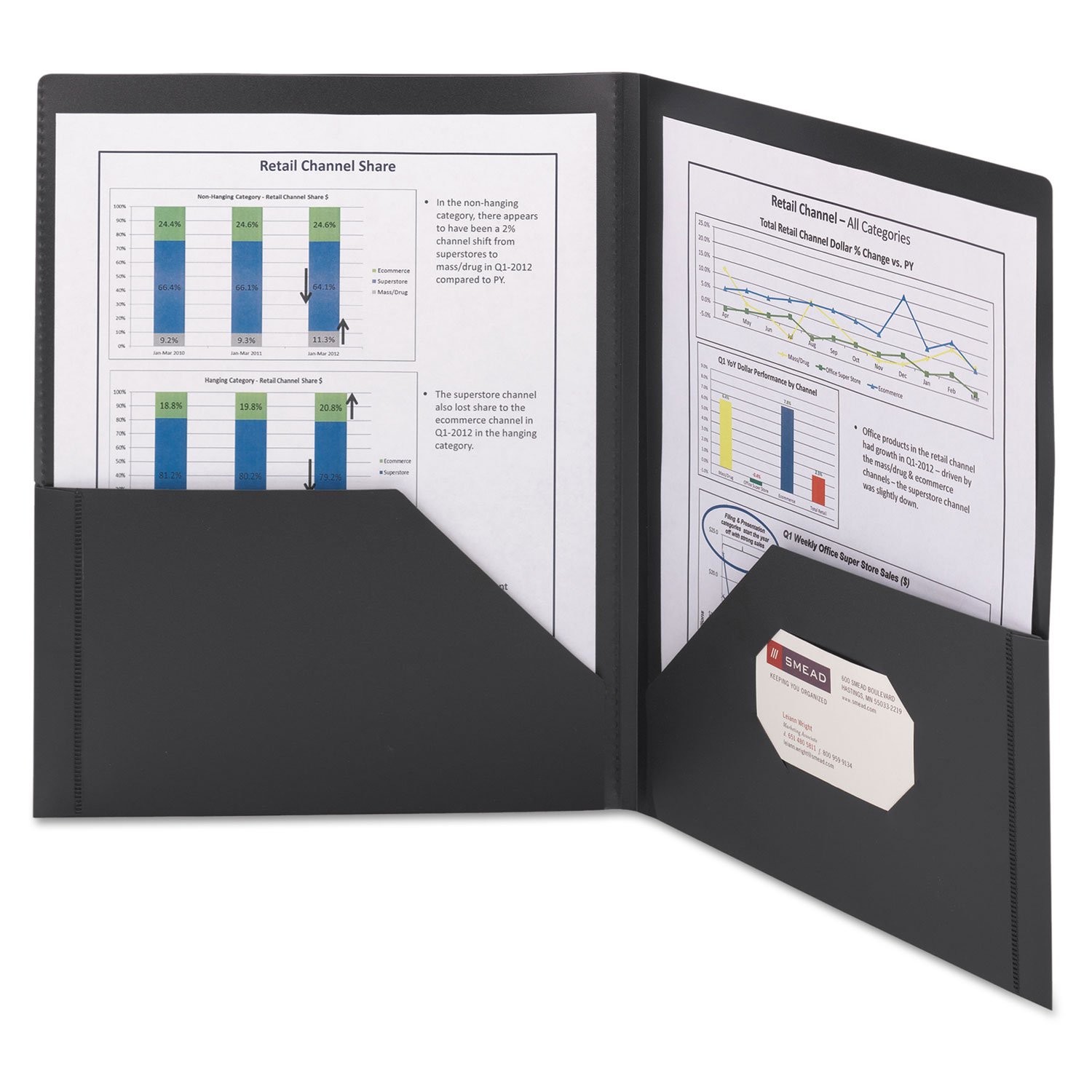Photo 1 of Smead Frame View Poly Two-Pocket Folder, Letter Size, Black, 5 Per Pack (87705) (Pack of 1)