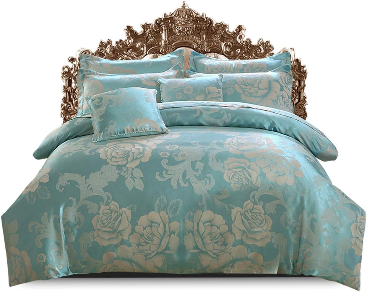 AMEHA Complete Bedding Set- Duck Egg Blue Duvet Cover King Size Bed with Flat Sheet and Pillow Pair, 4 Piece Bedroom Décor (Teal, King Size Duvet)