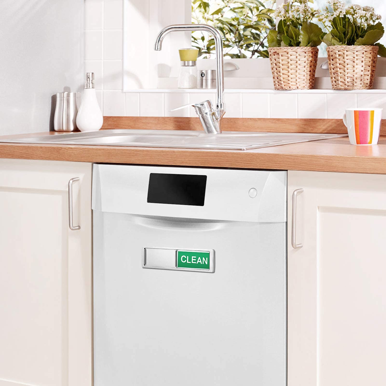 Cimkiz Dishwasher Magnet Clean Dirty Sign Shutter Only Changes When You Push It Non-Scratching Strong Magnet or Adhesive Options Indicator Tells Whether Dishes are Clean or Dirty
