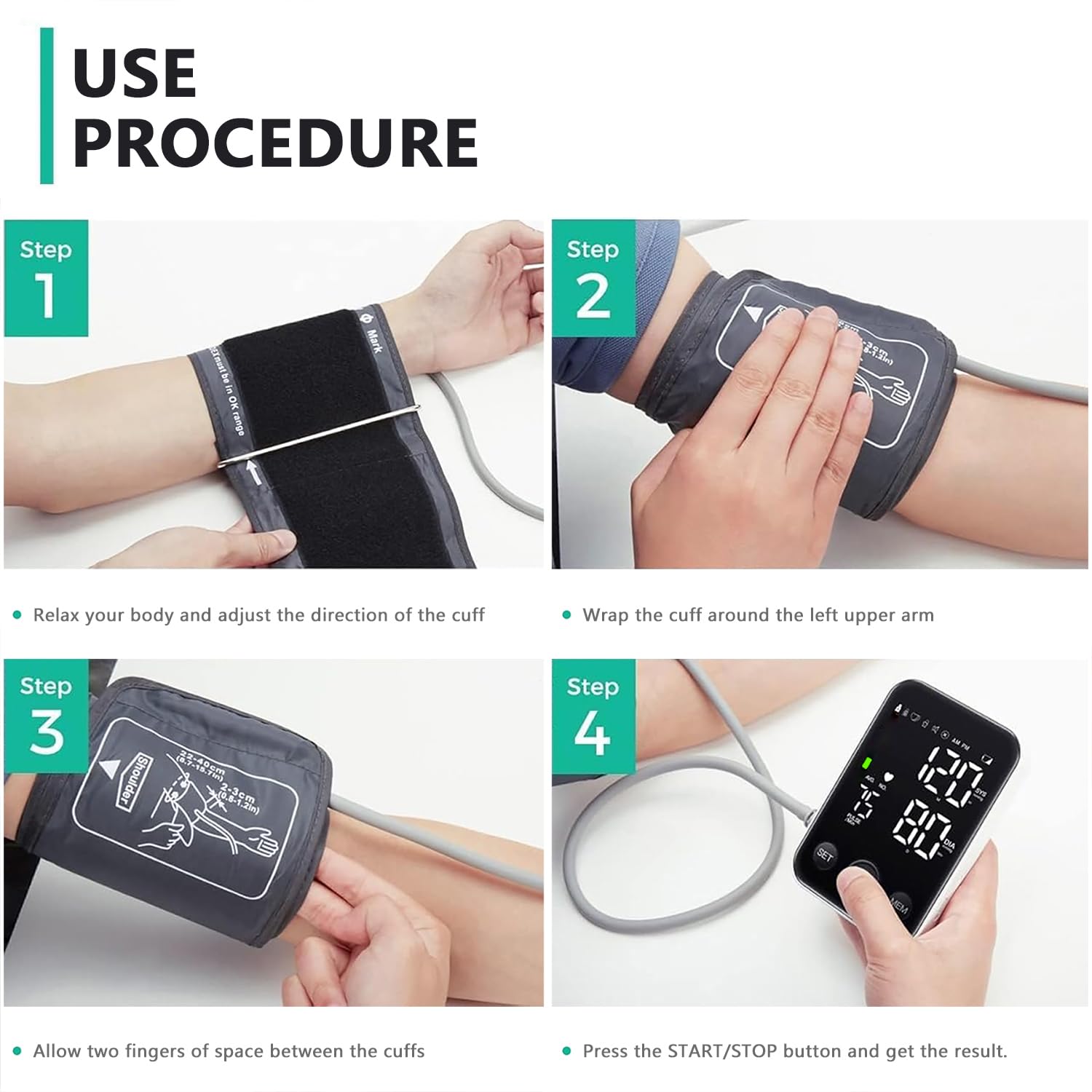 Oklar Blood Pressure Monitor Upper Arm Monitors for Home Use BP Machine Sphygmomanometer with 2x120 Reading Memory Adjustable Arm Cuff 8.7