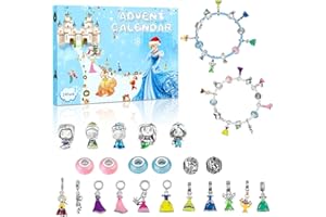 MANAROR Advent Calendar 2025 for Kids, Christmas DIY Princess Charms Bracelet Countdown to Christmas with 2 Bracelets and 22 Unique Charms Creative Gifts（Leather Rope Chains）