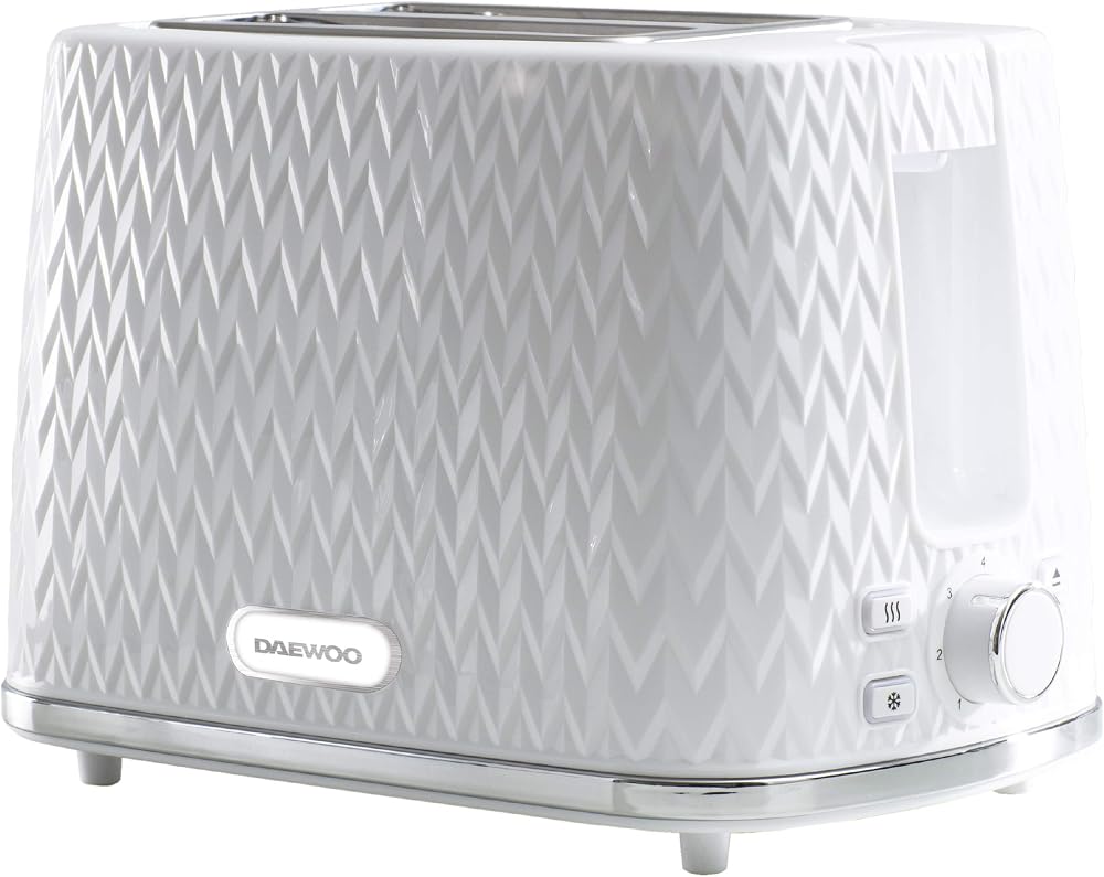 Daewoo Toaster 2 Slice Argyle Defrost Reheat Browning 7 Settings White