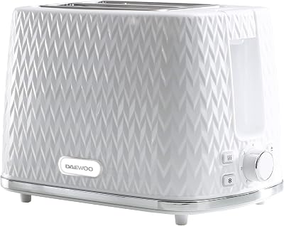 Daewoo Toaster 2 Slice Argyle Defrost Reheat Browning 7 Settings White