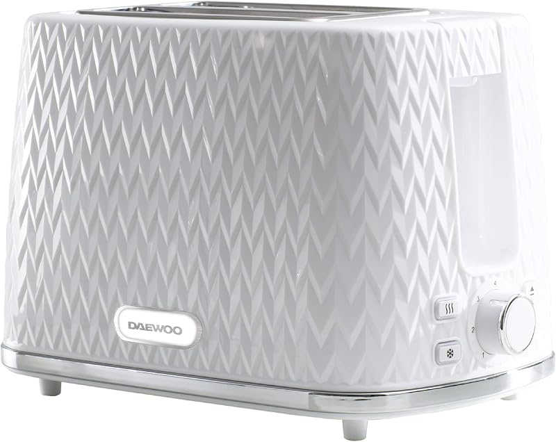 Daewoo Toaster 2 Slice Argyle Defrost Reheat Browning 7 Settings White