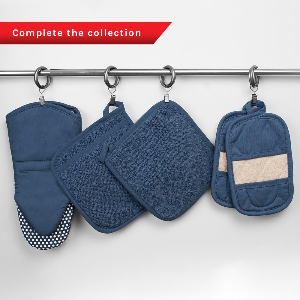 Ritz Royale Collection 100% Cotton Terry Cloth Mitz, Dual-Function Pot Holder/Oven Mitt Set, 4-Pack, Federal Blue: Home & Kitchen