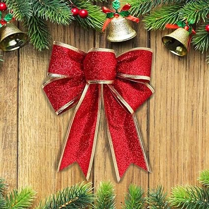 Amazon Com Christmas Large Bow 10 Pcs Large Bow Glitter Bowknot Christmas Wreath Bow For Christmas Tree Party Gift Present Xmas Decoration 9 4inch8 3inch Red Health Personal Care