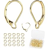 Qoroos 100pcs 18K Gold Plated Earring Hooks with 90 Jump Rings Leverback French Earring Hooks Hypoallergenic 304 Stainless Steel for Earrings Making