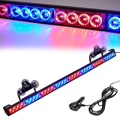 Led Warning Lights 36 Inch Emergency Strobe Light Bar 13 Flash Patterns 32 Led Traffic Advisor Vehicle Truck Strobe Warning Flashing Led Safety Light Bar with Cigar Lighter(35. 5 Inch, Red/Blue)
