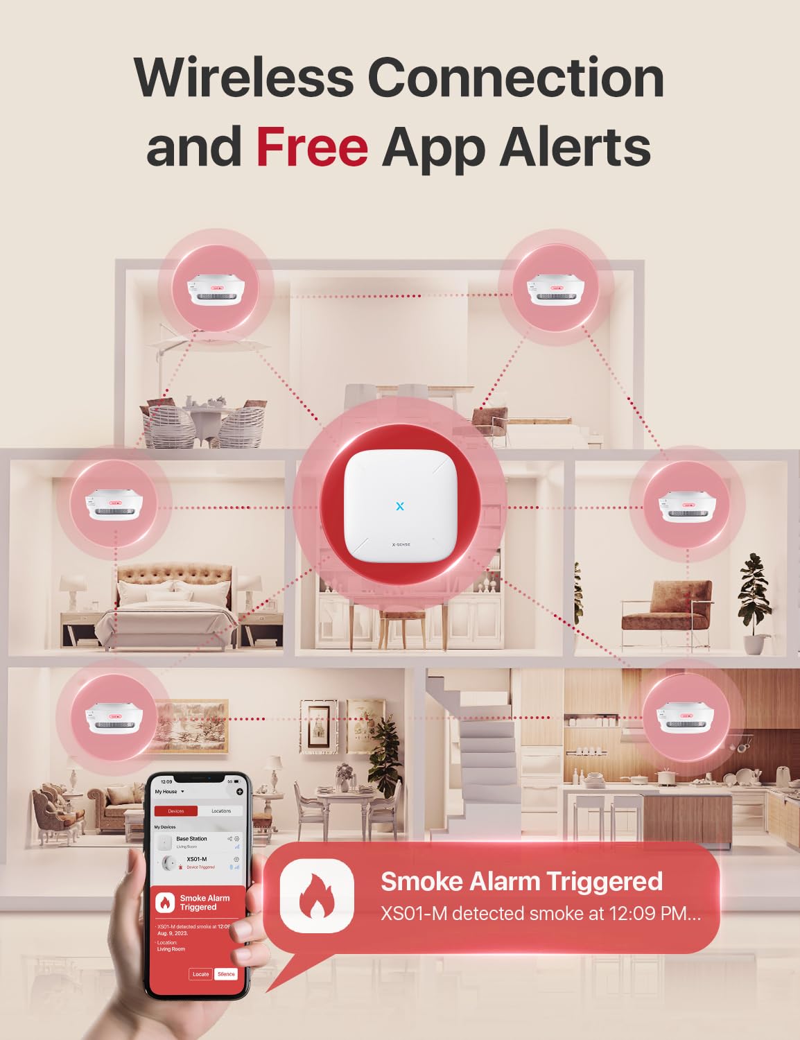 X-Sense Smart Smoke Detector XS01-M, Wi-Fi Smoke Alarm, an Accessory for FS31 Smoke Alarm Kit, Wireless Interconnected Mini Smoke Detector Fire, Model XS01-M, Single Pack