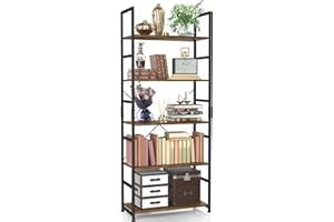 NUMENN 5 Tier Bookshelf, Tall Bookcase Shelf Storage Organizer, Modern Book Shelf for Bedroom, Living Room and Home Office, Vintage