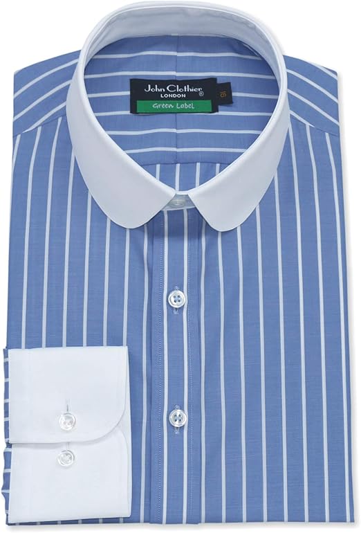camisa azul cuello blanco