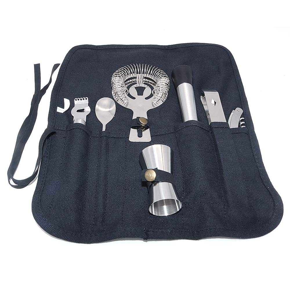 DollaTek 7Pcs Stainless Steel Cocktail Bartender Bar Set Kit Cocktail Martini Shaker Set With Cloth Bag