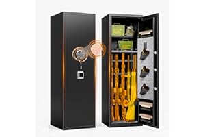 LEARISO 10-12 Gun Safe for Home Rifle and Pistols,No Assembly Required Gun Safe Locker,Biometric Fingerprint Locking Cabinet,Electronics Keyboard Password Cabinet Safes,Adjustable Partition Storage Rifle Case